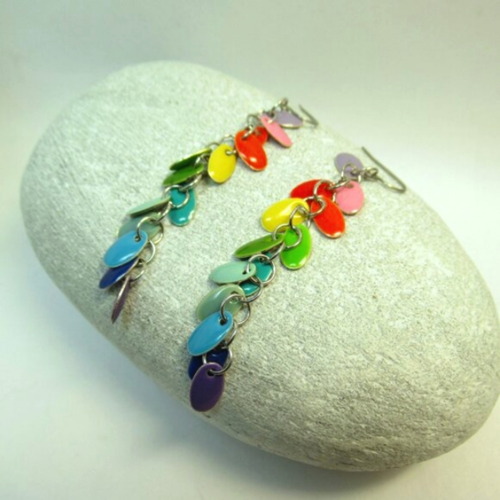 Long enamel dangle earrings